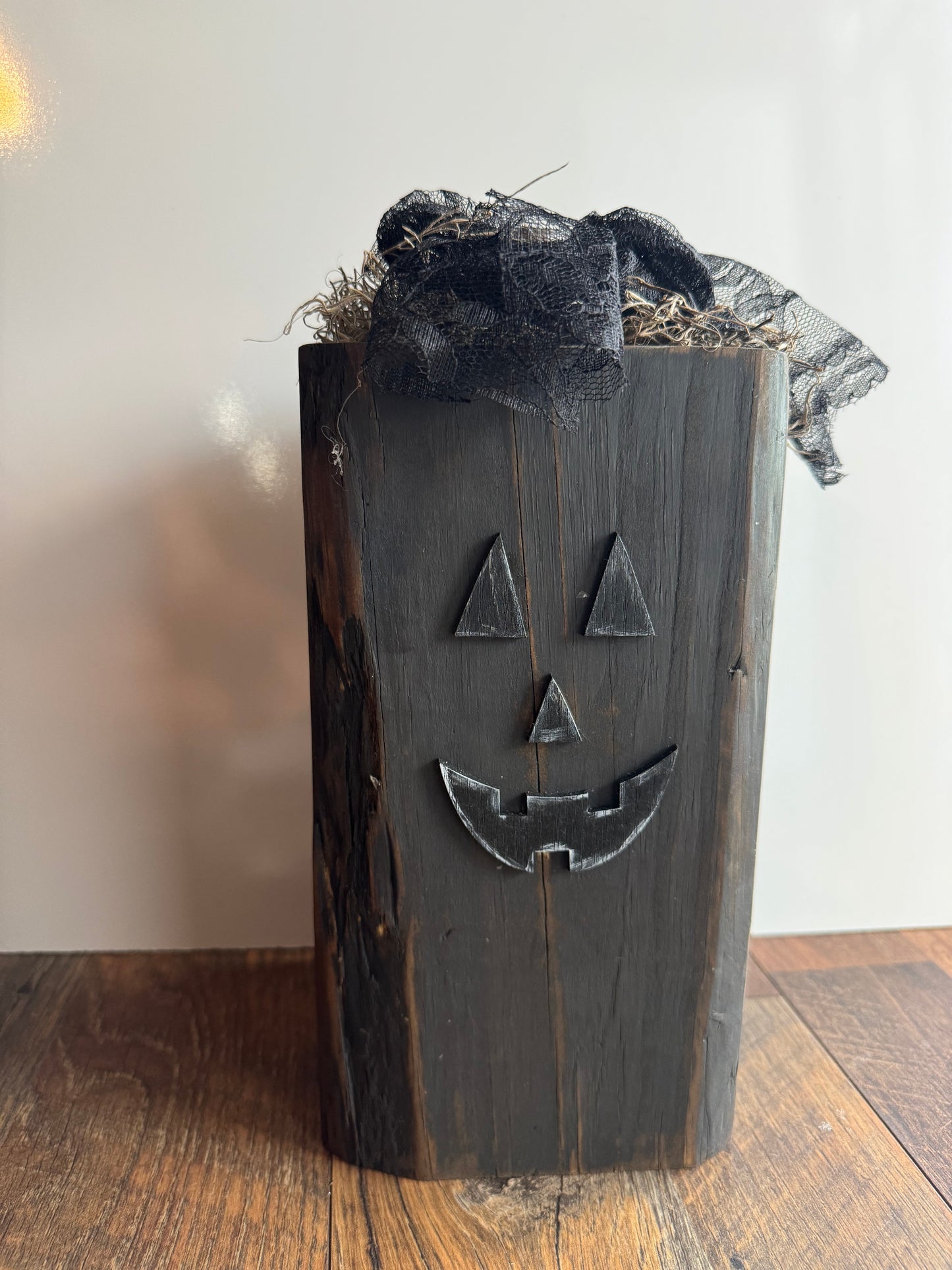 Chunky Wood Jack O Lantern Pumpkin Decor