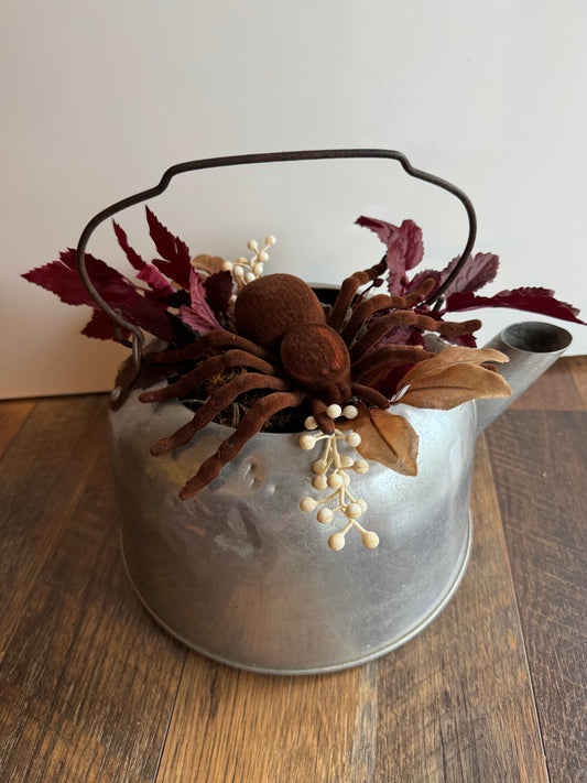 Vintage Metal Tea Pot with Halloween Floral